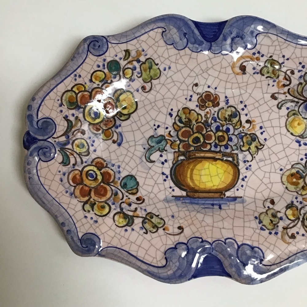 Lufeco Spain Crackle Plate 10.25” Pintado A Mano Hand Painted Floral Art Pottery - Picture 10 of 13